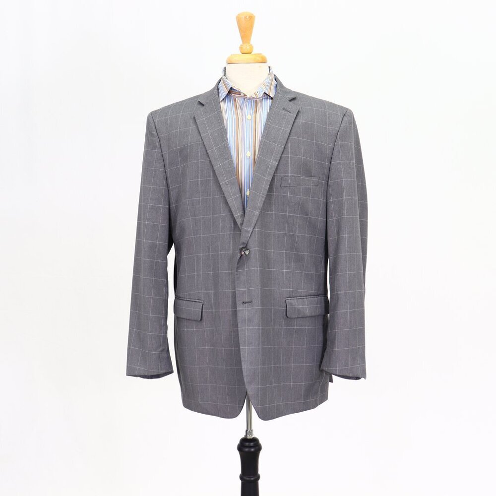 Perry Ellis 46R Gray Check 2-Button Sport Coat Blazer Jacket P220